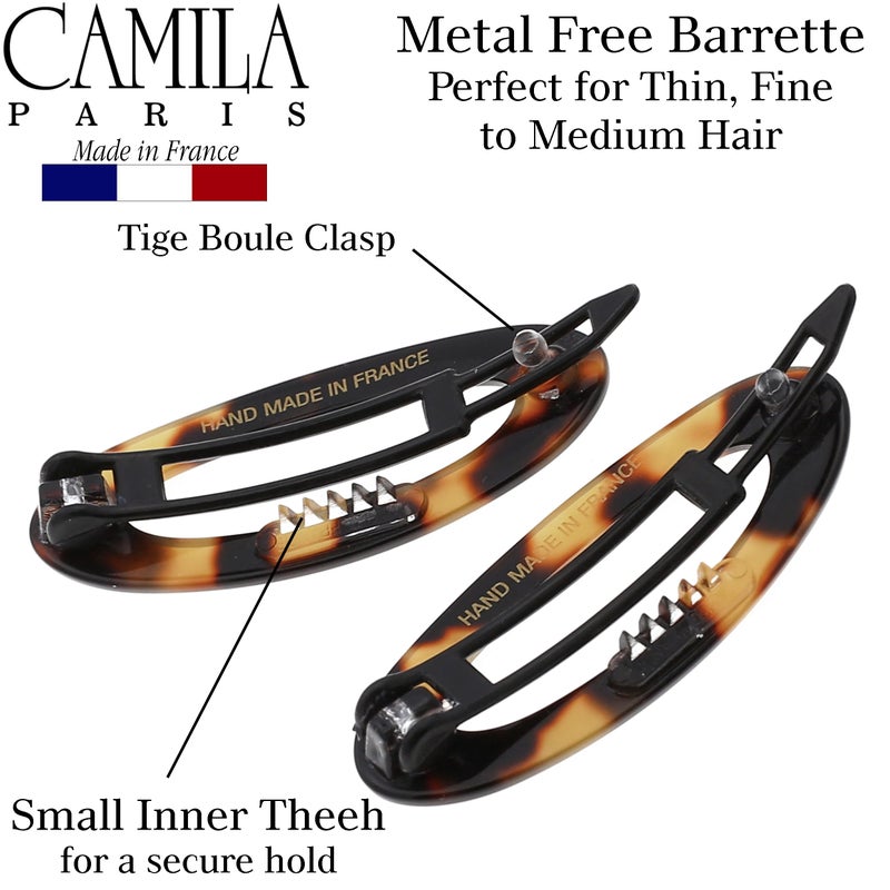 Camila Paris CP1993/2 French Hair Barrette Clip for Women, Handmade, Side Slide-in Metal-Free Closure Strong Hold Grip Hair Clips for Girls, No Slip Durable Styling Hair Accessories, Made in France - Image 4